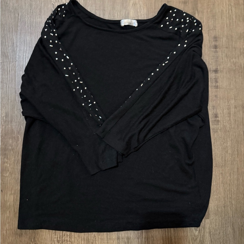 89th & Madison Black Blouse with Silver Studs